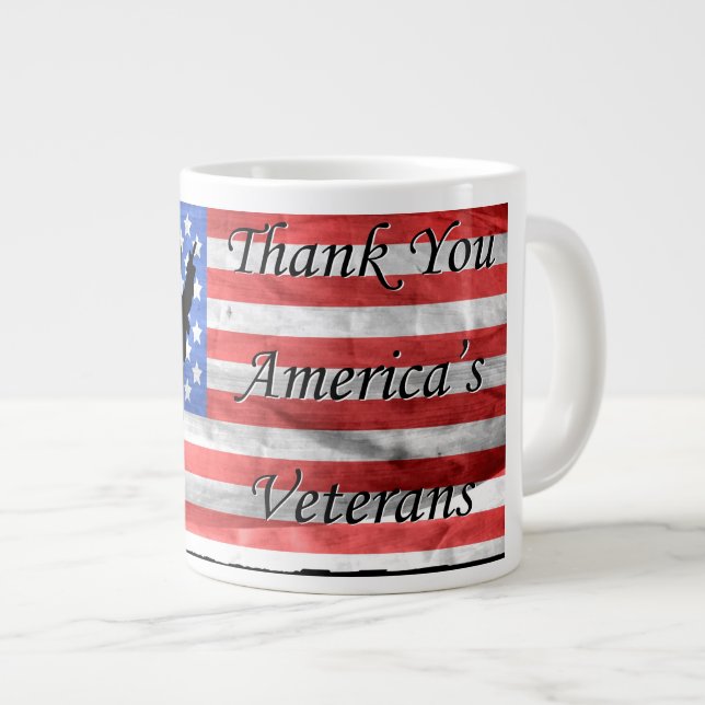 Caneca De Café Grande Obrigado aos veteranos da América com bandeira e s (Frente Esquerda)