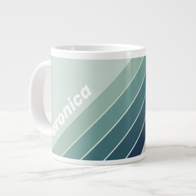 Caneca De Café Grande Ocean Green Nostalgic Striped with Name (Frente Esquerda)