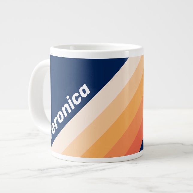 Caneca De Café Grande Ocean Sun Fall Stripes with Name (Frente Esquerda)