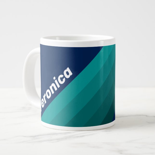Caneca De Café Grande Ocean Tide Stripes with Name (Frente Esquerda)