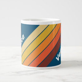 Caneca De Café Grande Ocean Vintage Vibe Stripes with Name