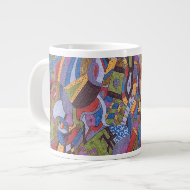 Caneca De Café Grande "Octopus espacial" Abstrato Art (Frente Esquerda)