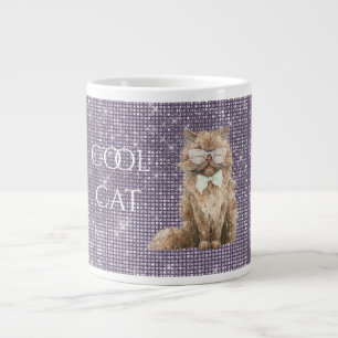 Caneca De Café Grande Óculos de Gato Legal Marrom Brilho Roxo