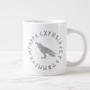 Caneca De Café Grande Odin Corvo Coruja Mitologia Viking runas rúnico
