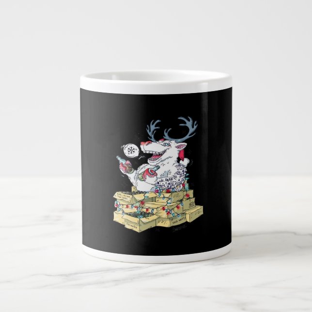 Caneca De Café Grande Oh Deer Drunk Reindeer Celebrating Christmas Festi (Frente)