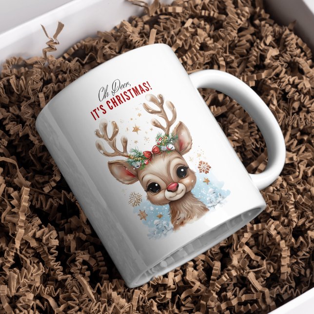 Caneca De Café Grande Oh Deer, é Natal! Cute Reindeer Mug (Criador carregado)