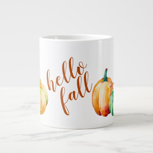 Caneca De Café Grande Olá, Fall, Pumpkins. (Frente)
