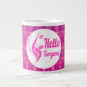 Caneca De Café Grande Olá, Linda E Adorável Senhora Desenhando Tipogra