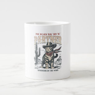 Caneca De Café Grande Olá Parceiro Gato Caubói