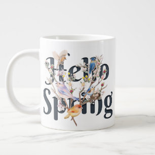 Caneca De Café Grande Olá Pássaros Primavera