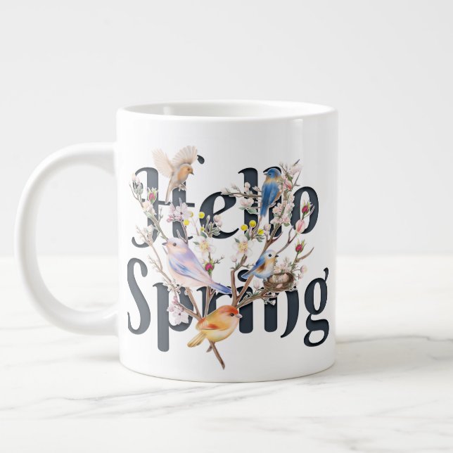 Caneca De Café Grande Olá Pássaros Primavera (Esquerda)