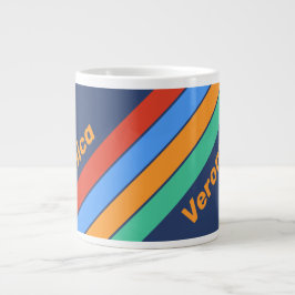 Caneca De Café Grande Old School Retro Rainbow Stripes with Name