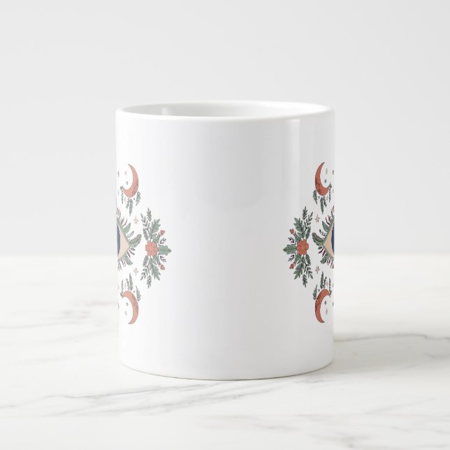 Caneca De Café Grande Olho mau místico e lua crescente celestial branco  (Frente)