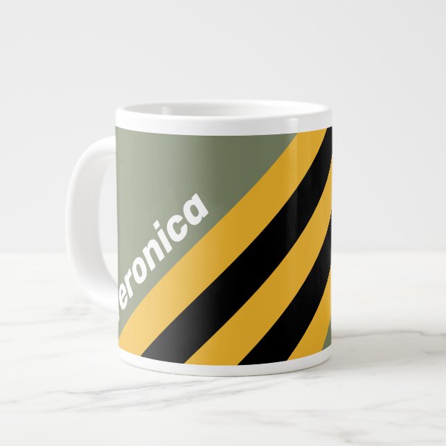 Caneca De Café Grande Olive Nightlight Stripes with Name (Frente Esquerda)