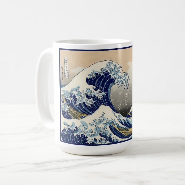 Caneca De Café Grande Onda de Kanagawa e Monte Fuji Mar do Japão (Frente Esquerda)