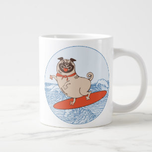 Caneca De Café Grande Onda montando cachorro feliz no surfboard