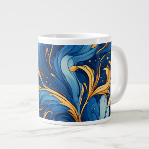 Caneca De Café Grande Ondas Reais de Fantasia Redemoinhos de Azul & Dour