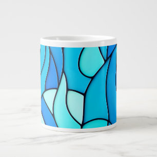 Caneca De Café Grande Ondas Teais de Vidro