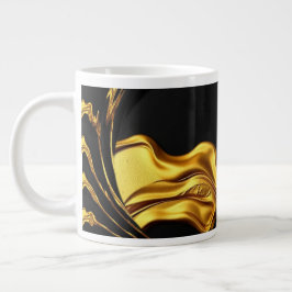 Caneca De Café Grande Opulent Swirl Liquid Gold Black Monochrom Designer