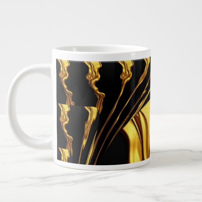 Caneca De Café Grande Opulent Swirl Liquid Gold Black Monochrome Design (Esquerda)