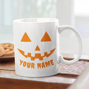 Caneca De Café Grande Orange Pumpkin Personalizado Halloween Seu Nome