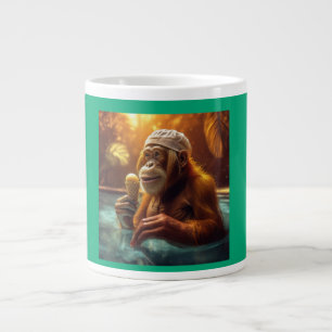 Caneca De Café Grande Orangutan Na Piscina Com Cone Sorvete