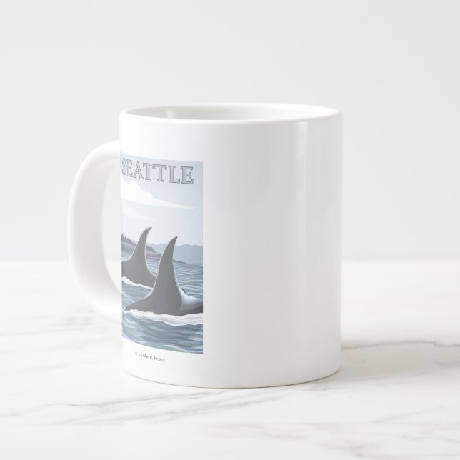 Caneca De Café Grande Orca Whales nº 1 - Seattle, Washington (Frente Esquerda)
