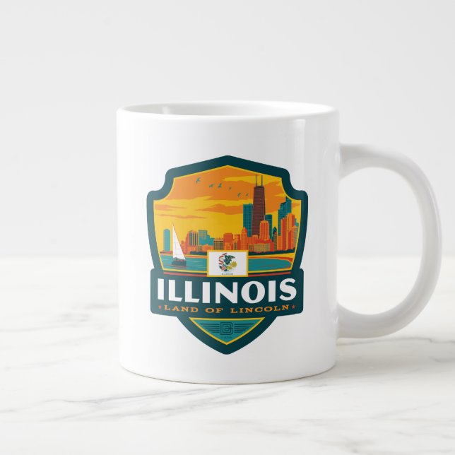 Caneca De Café Grande Orgulho Estatal | Illinois (Direita)