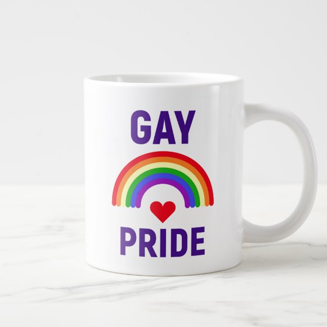 Caneca De Café Grande Orgulho gay| Coração e arco-íris (Direita)