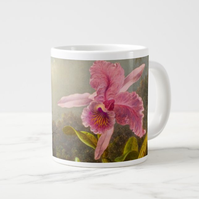 Caneca De Café Grande Orquídea com dois beija-flores (Frente Esquerda)