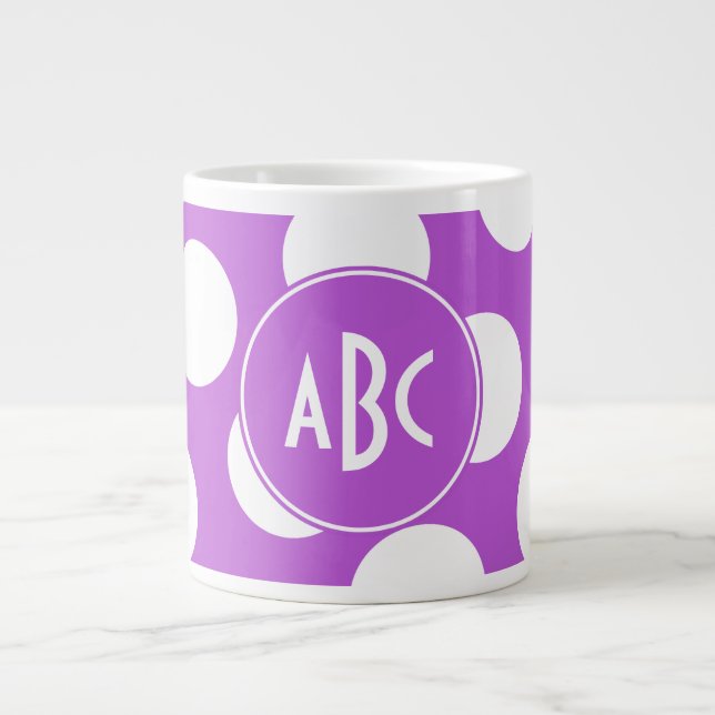 Caneca De Café Grande Orquídea Média e Bolinhas Brancas Monogramas (Frente)