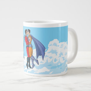 Caneca De Café Grande Os dois super-heróis do SlipperyJoe beijando o car