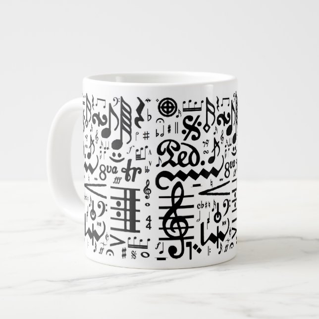 Caneca De Café Grande Os Símbolos Musicais Jumbo Mug (Frente Esquerda)