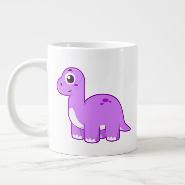 Caneca De Café Grande Ótima Ilustração De Um Dinossauro Brontossauro. (Esquerda)