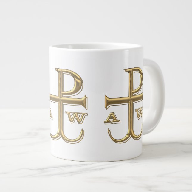 Caneca De Café Grande Ouro "3-D" Chi-Rho com Âncora (Frente Esquerda)
