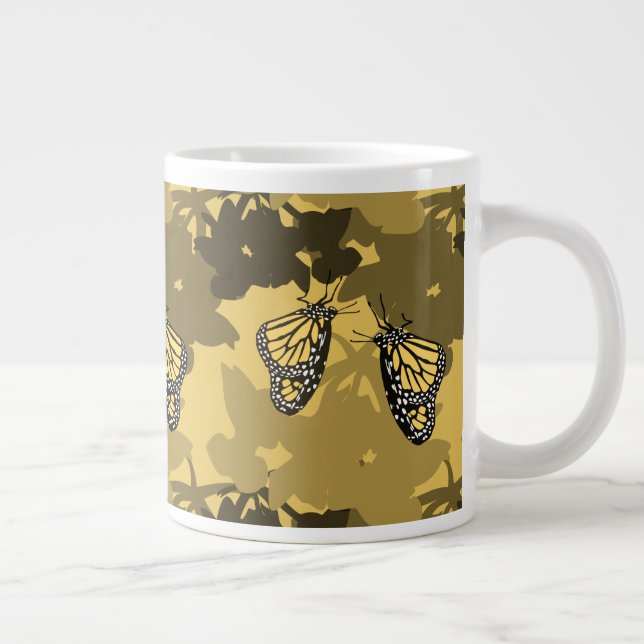 Caneca De Café Grande Ouro Amarelo Alimentando Par Monarca Borboleta (Direita)