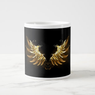 Caneca De Café Grande Ouro Angel Wings sobre fundo preto