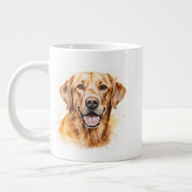 Caneca De Café Grande Ouro de Aquarela Labrador - Cachorro do Retriever (Esquerda)