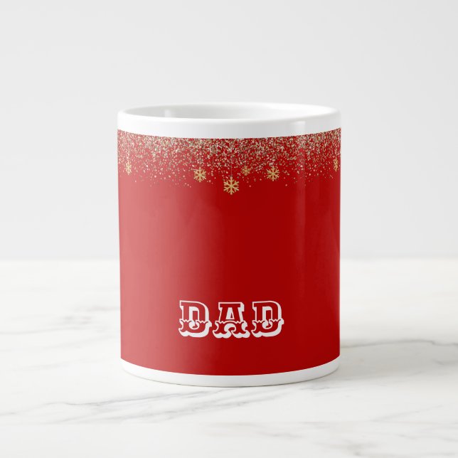Caneca De Café Grande Ouro elegante Floco de neve em queda de Natal Nome (Frente)