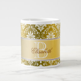 Caneca De Café Grande Ouro Monograma - Damasco Amarelo e Branco