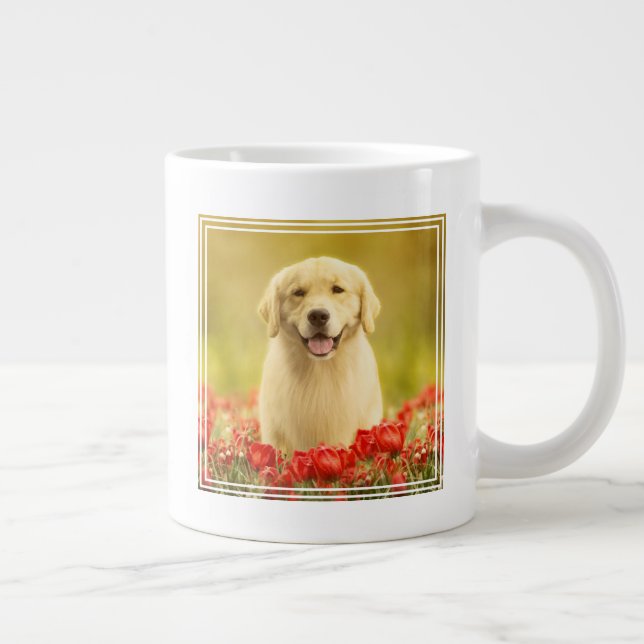 Caneca De Café Grande Ouro para sempre nas flores vermelhas (Direita)