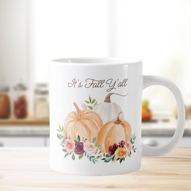 Caneca De Café Grande Outono Abóbora e Flores de Outono (In situ Kitchen table)