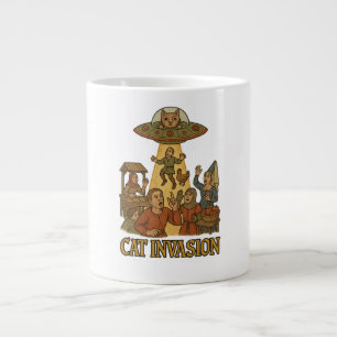 Caneca De Café Grande OVNI de invasão de gatos