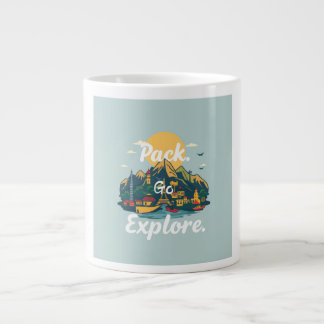 Caneca De Café Grande "Pack, Go, Explore" - Viagem Tema Mug