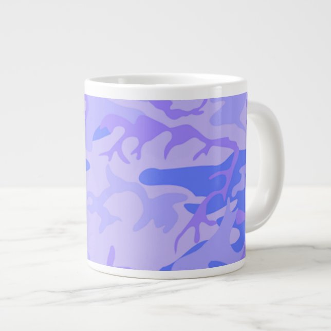 Caneca De Café Grande Padrão Abstrato Azul de Pastel de Camouflage (Frente Esquerda)