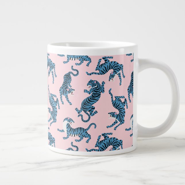 Caneca De Café Grande Padrão Asiático de Tigre Azul (Direita)