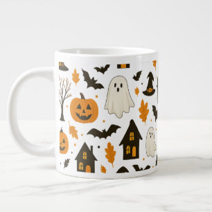 Caneca De Café Grande Padrão Assustador do Halloween - Spooky e Festivo