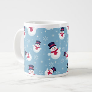 Caneca De Café Grande Padrão Azul De Natal Com Neves E Flocos De Neve