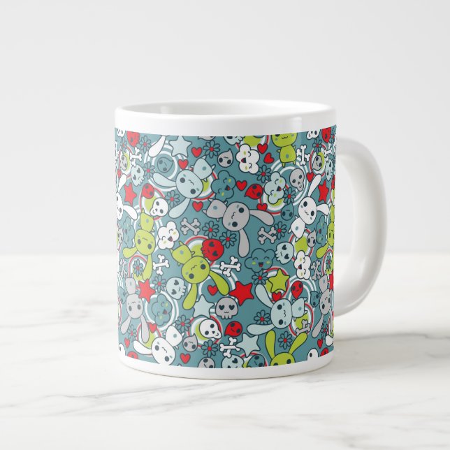 Caneca De Café Grande padrão azul kawaii (Frente Esquerda)