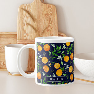 Caneca De Café Grande Padrão Botânico Floral de Citrus Summer